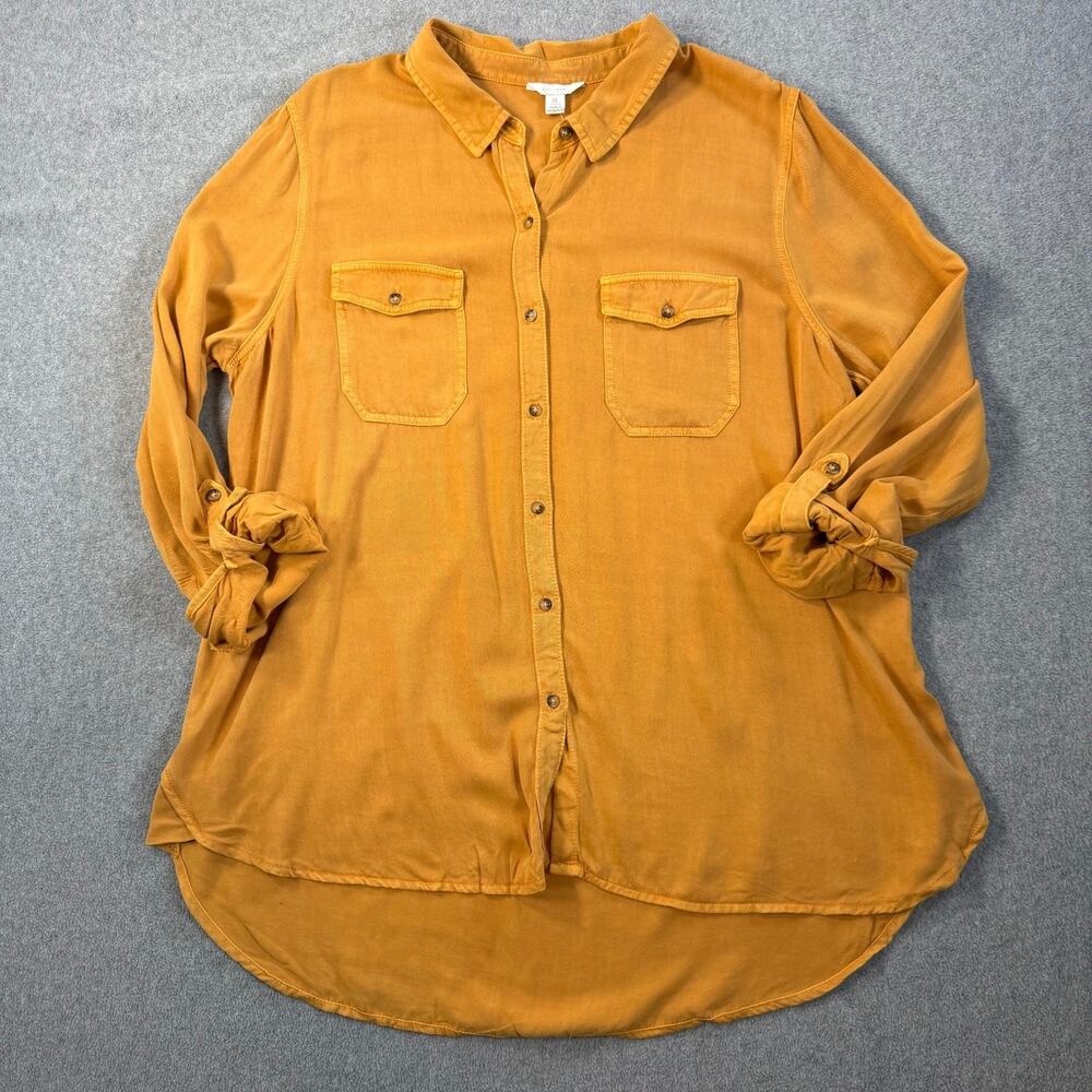 Cato EST. 1946 Women's XL Roll Tab Long Sleeve Button Up Shirt Honey Gold New